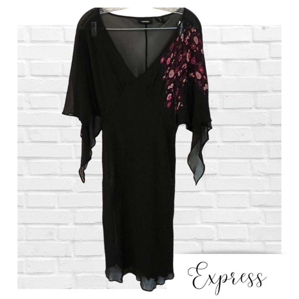 Express Y2K Silk Floral Sheer Dress Whimsy Goth Fairy Witchy Women’s Size L